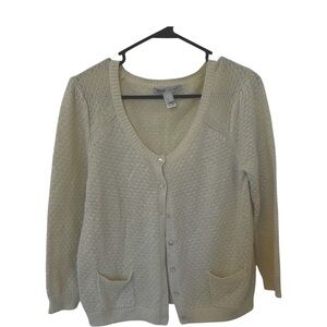 Mango Metallic Cream Cardigan Sweater Size L‎